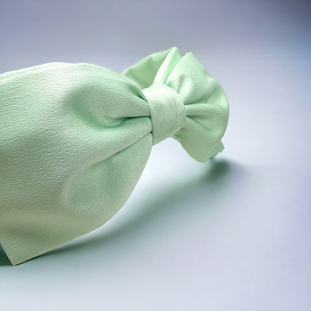 Pastel Mint Green Oversized Bow Thick Silky Satin Headband
